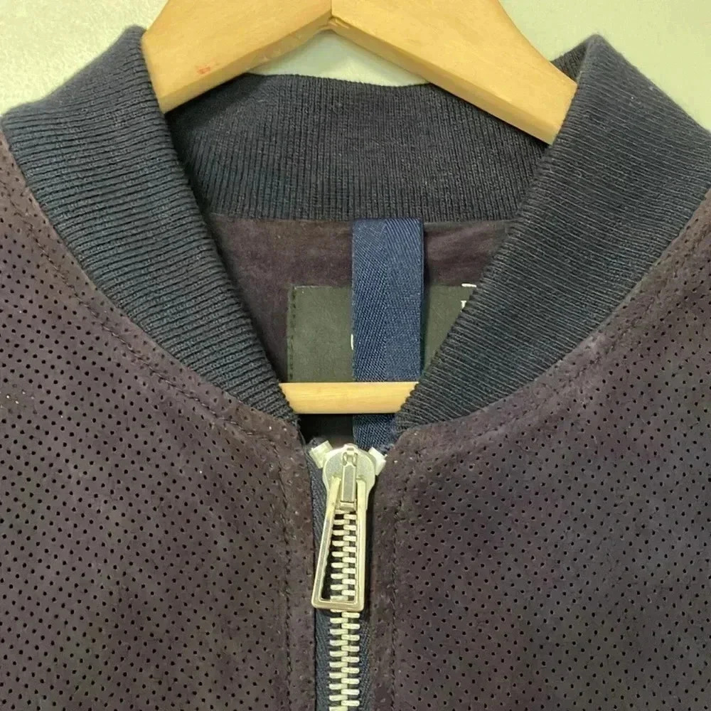 Paul Smith purple eggplant perforated goat suede leather bomber jacket - Picture 4 of 10